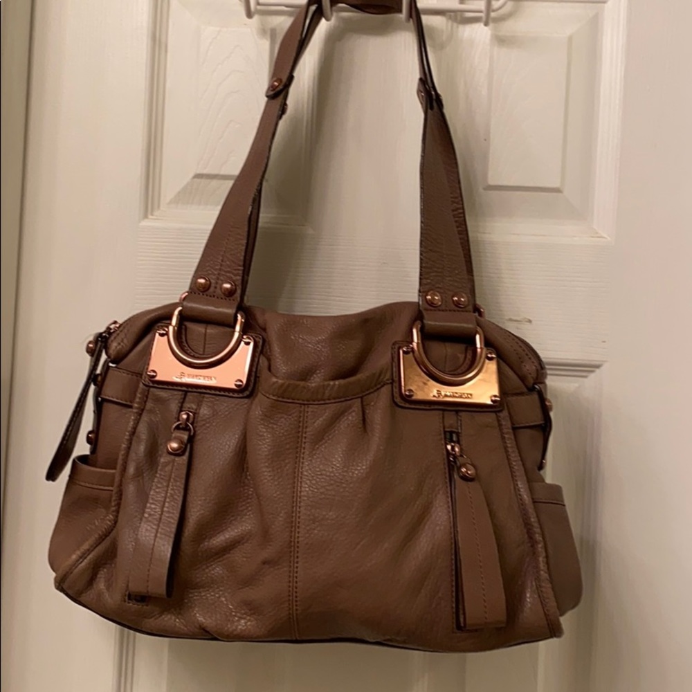 B. Makowsky double strap brown rose gold accents